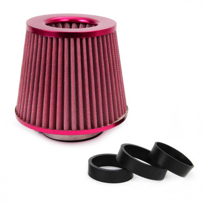 Car Air Conical Filter rood, universeel, 3 montageadapters AMIO-01042