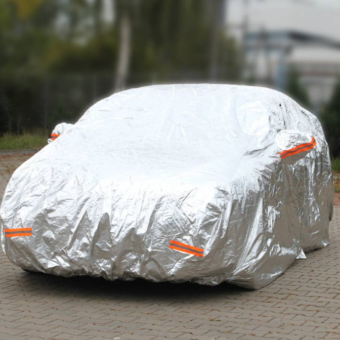 Autohoes met ritssluiting, reflecterend, 120gr + katoen, Zilver, maat: M, 430x165x120cm