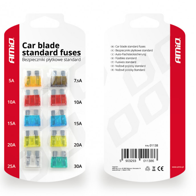 Standaard zekering 10pts blister, assortiment 