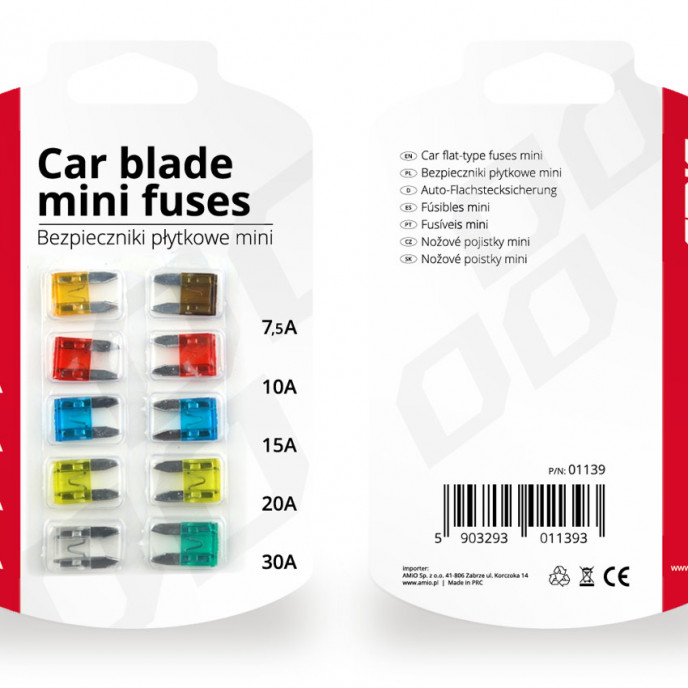 Mini zekering 10pts blister, assortiment 