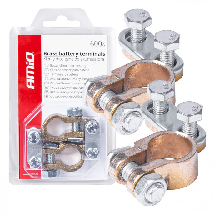 Messing accupolen 600AMP, 2 stuks.