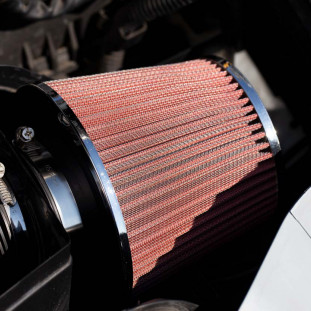 Auto Conische filter rood/chroom, universeel, 3 bevestigingsadapters AMIO-01282