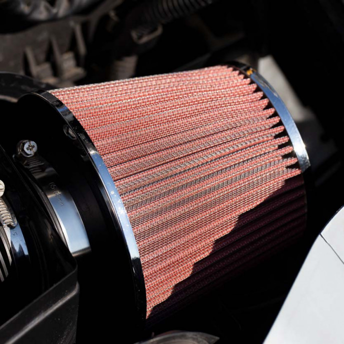 Auto Conische filter rood/chroom, universeel, 3 bevestigingsadapters AMIO-01282