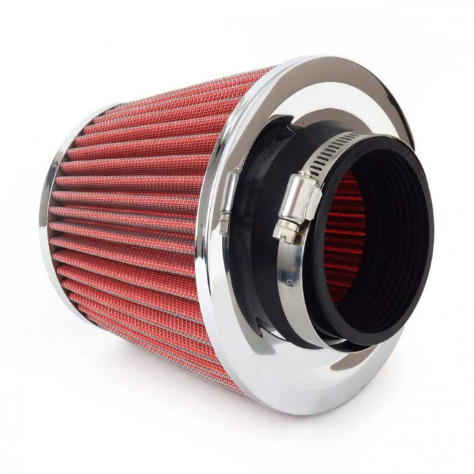 Auto Conische filter rood/chroom, universeel, 3 bevestigingsadapters AMIO-01282