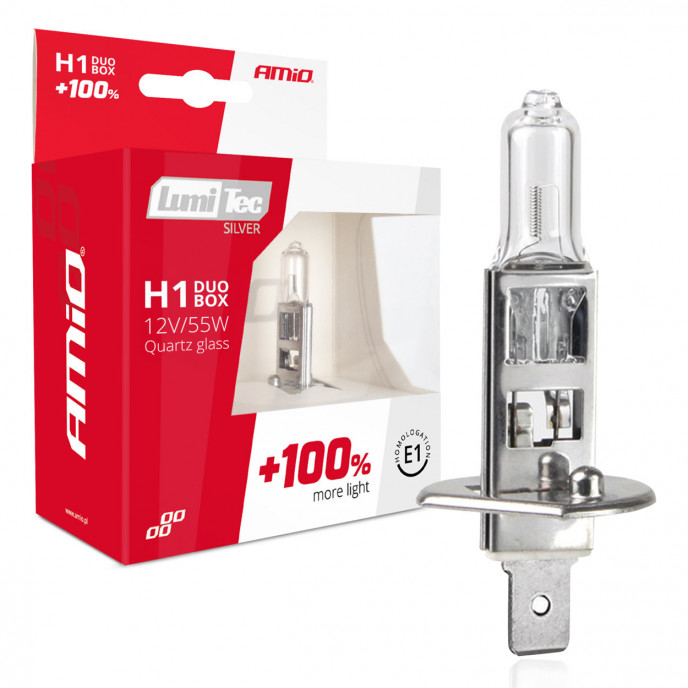 Halogeenlampen H1 12V 55W LumiTec ZILVER +100% DUO