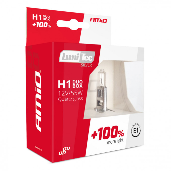 Halogeenlampen H1 12V 55W LumiTec ZILVER +100% DUO