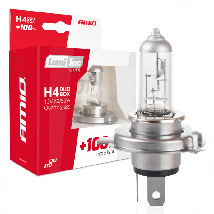 Halogeenlampen H4 12V 60/55W LumiTec ZILVER +100% DUO