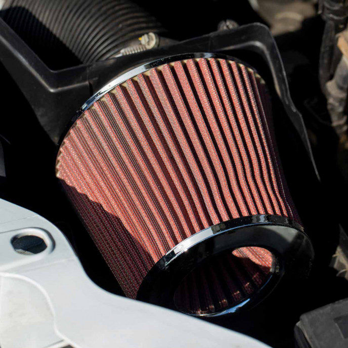 Car Air Conical Filter rood/carbon, universeel, 3 montageadapters AMIO-01713