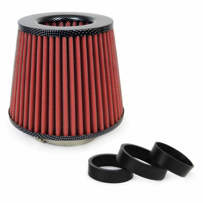 Car Air Conical Filter rood/carbon, universeel, 3 montageadapters AMIO-01713