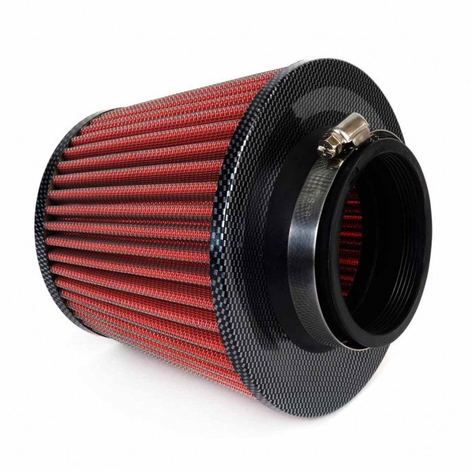Car Air Conical Filter rood/carbon, universeel, 3 montageadapters AMIO-01713