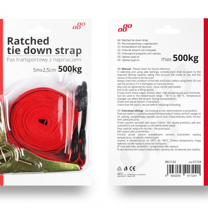 Bevestigingsband met ratel 500kg 25mm 5m BELT-02