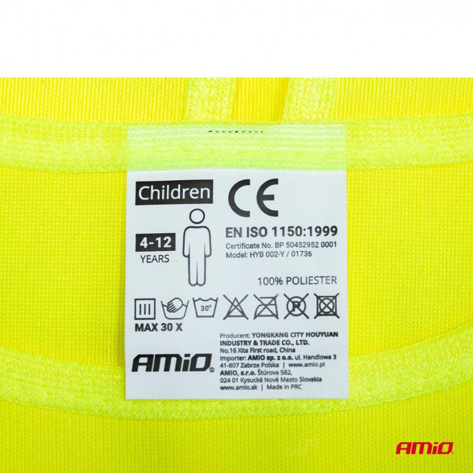 Veiligheidsvest voor kinderen geel met certificaat AMIO-01736
