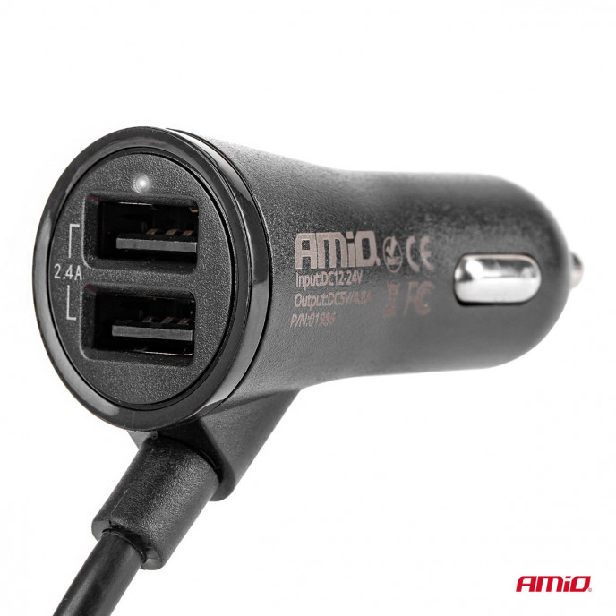 Telefoonoplader voor-achter met verlengsnoer 4 USB