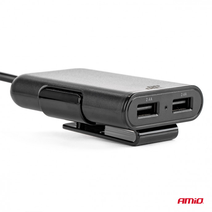 Telefoonoplader voor-achter met verlengsnoer 4 USB