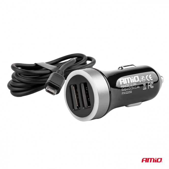 Autolader PCH PRO-01 microUSB+2xUSB 2.4A 12/24V