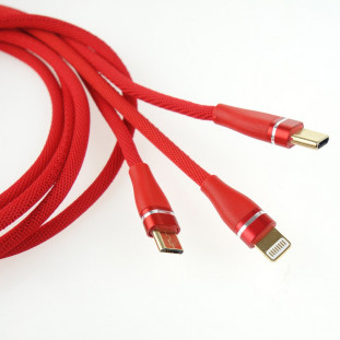 Multi opladen USB 3in1 kabel naar Lightning, USB-C, micro USB 1.2m 3.1A AMiO UC-7