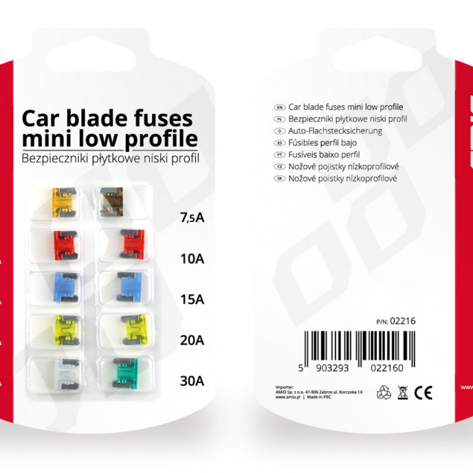 Auto mes zekeringen mini low profile 10 stuks, assortiment 