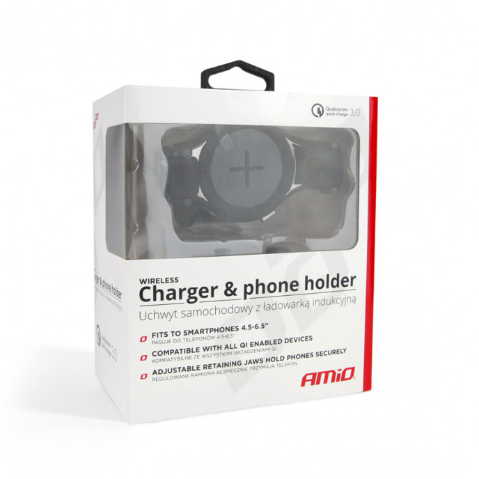 Telefoonhouder met draadloze oplader COMBO QC 3.0 PHW-03