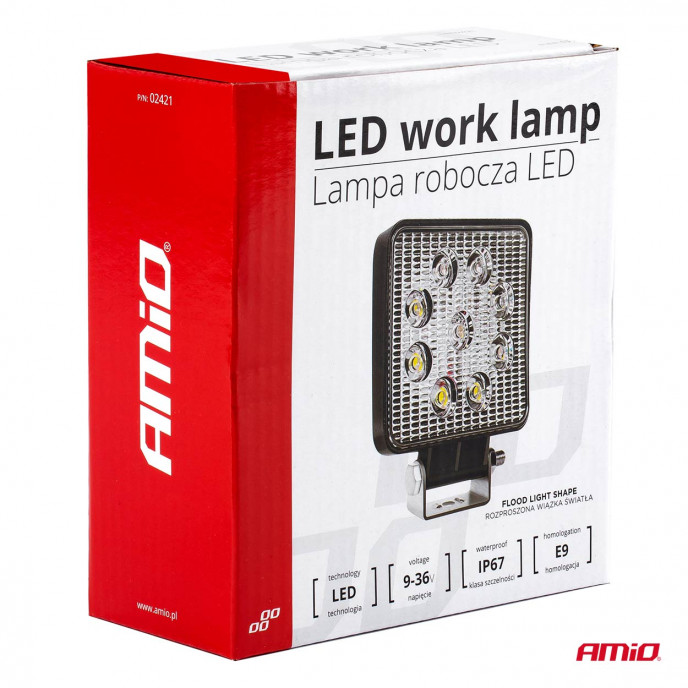 Werklamp LED 9-36V, afmeting 110x110mm