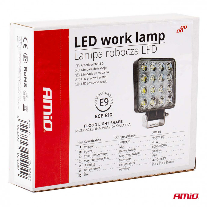 Werklamp LED 9-36V, afmeting 110x110mm