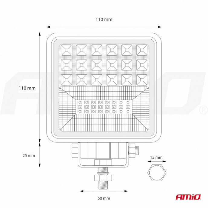 Werklamp AWL12 42 LED FLootlight & Spotlight 9-36V, afm.: 110x110mmm Angel Eyes 