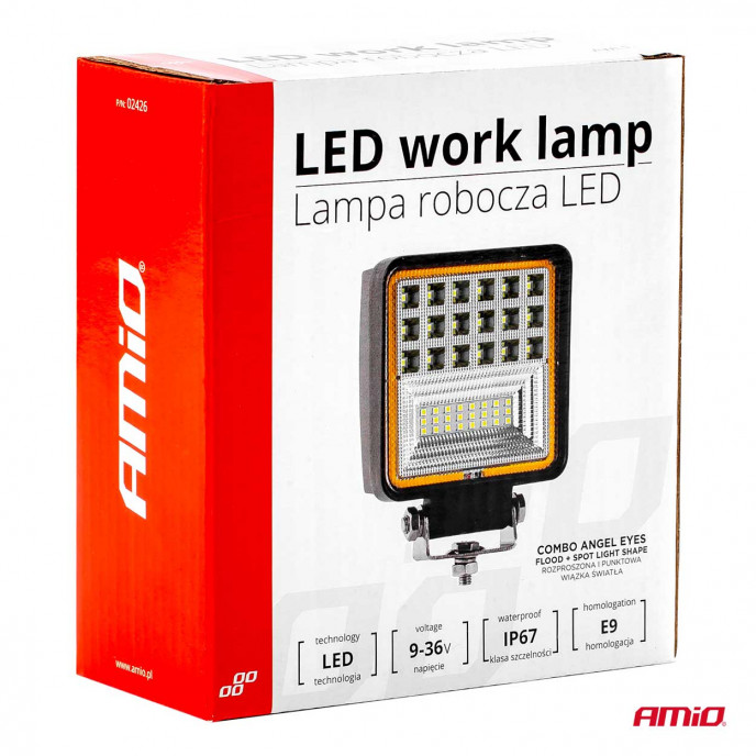 Werklamp AWL12 42 LED FLootlight & Spotlight 9-36V, afm.: 110x110mmm Angel Eyes 