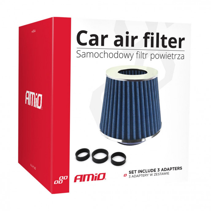 Car Air Conical Filter blauw, universeel, 3 montageadapters AMIO-02458