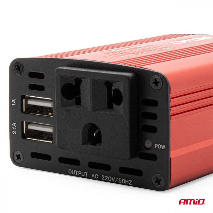 Omvormer AMiO 12V/230V 150W/300W 2xUSB PI01
