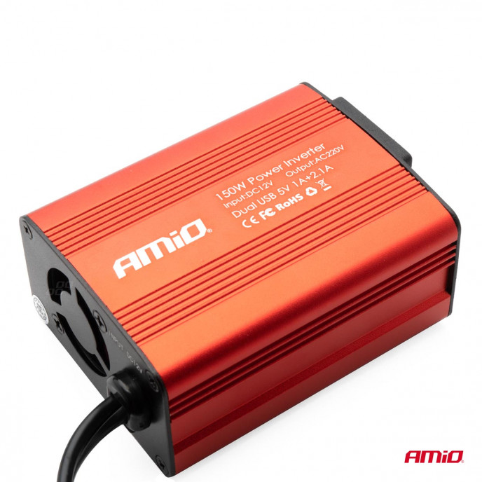 Omvormer AMiO 12V/230V 150W/300W 2xUSB PI01