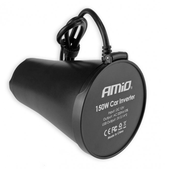 Omvormer AMiO 12V/230V 150W/300W 2xUSB PI02