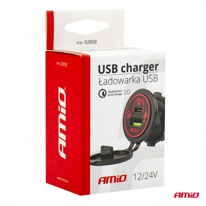 Waterdichte telefoonoplader USB+USB-C 12/24V MOD-08