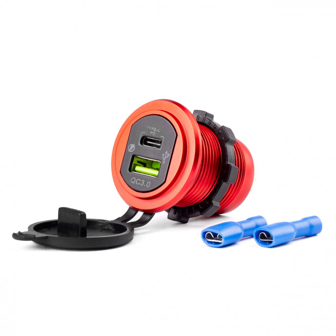 Waterdichte telefoonoplader USB+USB-C 12/24V MOD-09