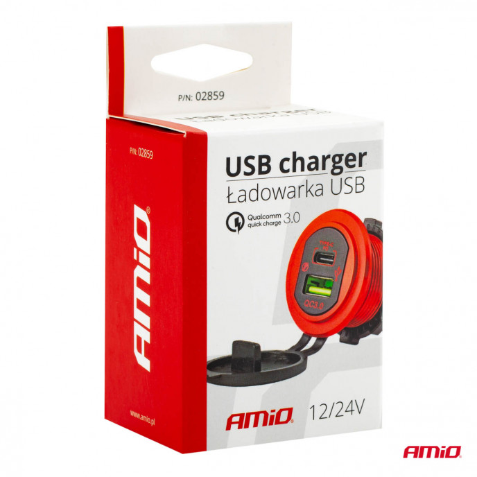 Waterdichte telefoonoplader USB+USB-C 12/24V MOD-09