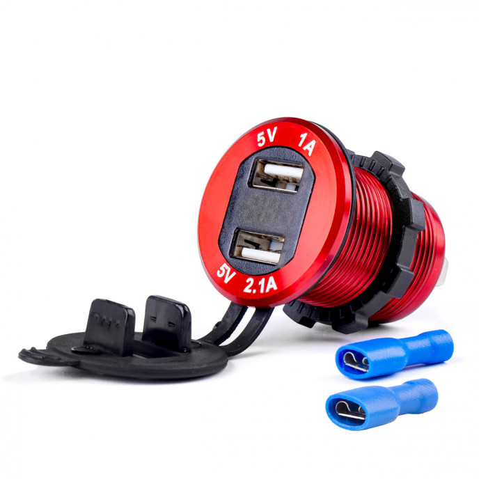 Waterdichte telefoonoplader met digitale voltometer 2xUSB 12/24V MOD-11