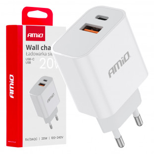 Wandlader PCH PRO-09 USB+USB-C 20W Quick Charge 230V