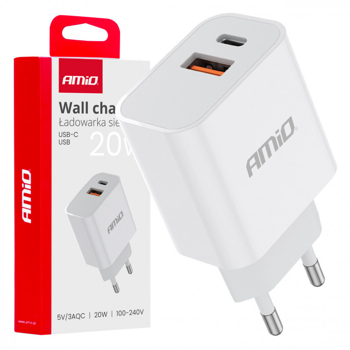 Wandlader PCH PRO-09 USB+USB-C 20W Quick Charge 230V