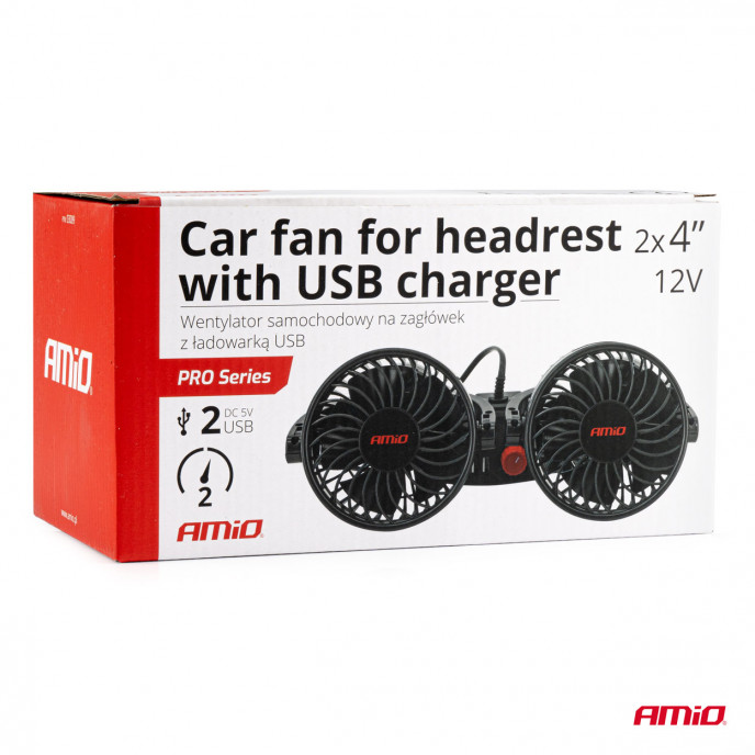 Autoventilator voor hoofdsteun met USB-oplader 2x4