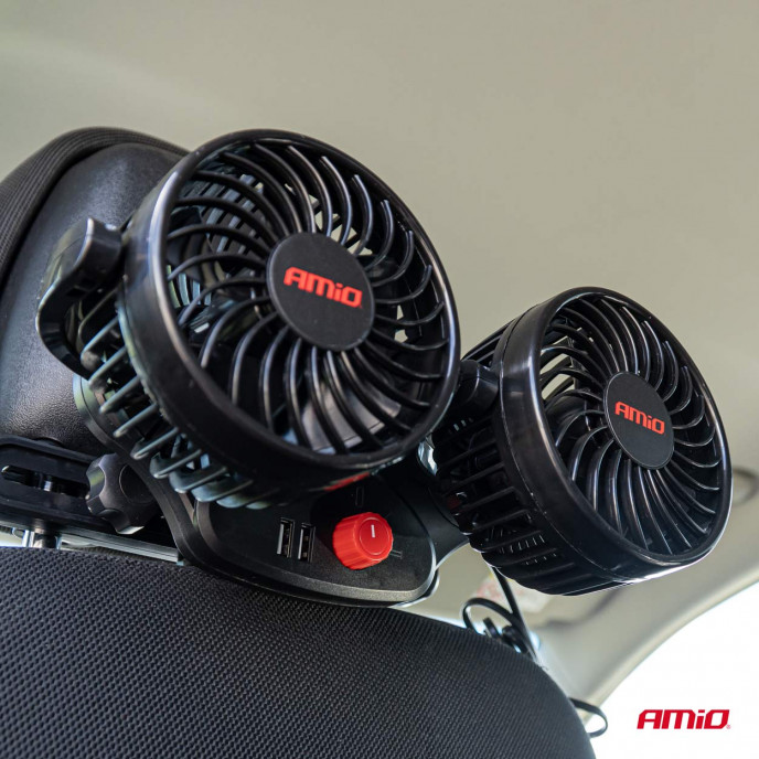 Autoventilator voor hoofdsteun met USB-oplader 2x4