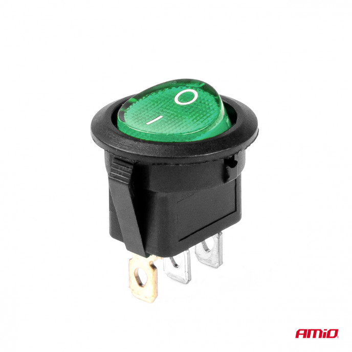 Ronde schakelaar met Groen Licht 12/24V 20A AAN/UIT