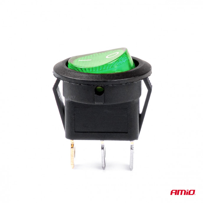 Ronde schakelaar met Groen Licht 12/24V 20A AAN/UIT