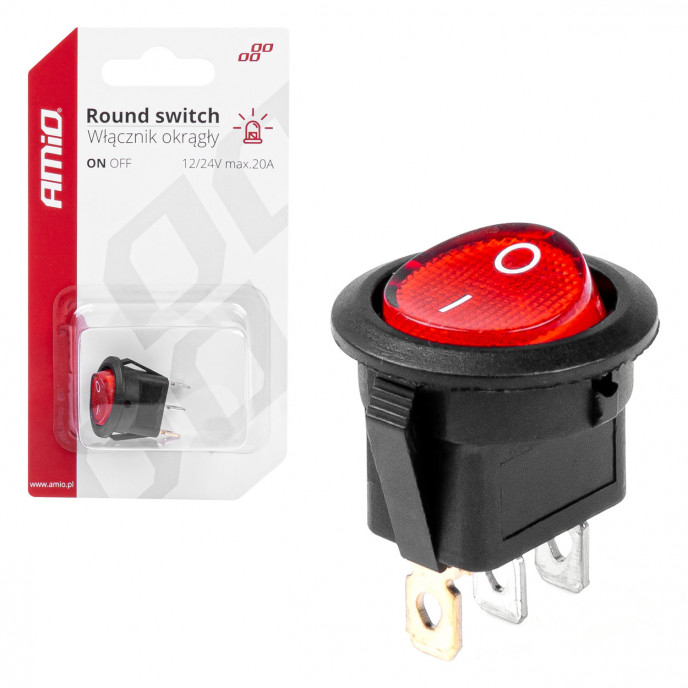 Ronde schakelaar met Rood Licht 12/24V max 20A AAN/UIT