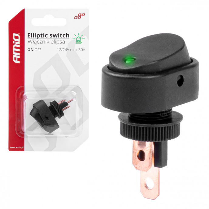 Elliptische schakelaar met groen licht 12/24V max 30A AAN/UIT
