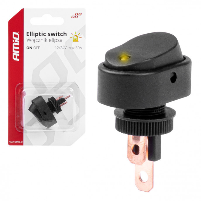 Elliptische schakelaar met geel licht 12/24V max 30A AAN/UIT