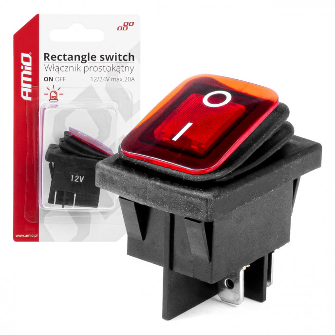 Rechthoekige schakelaar met rood licht