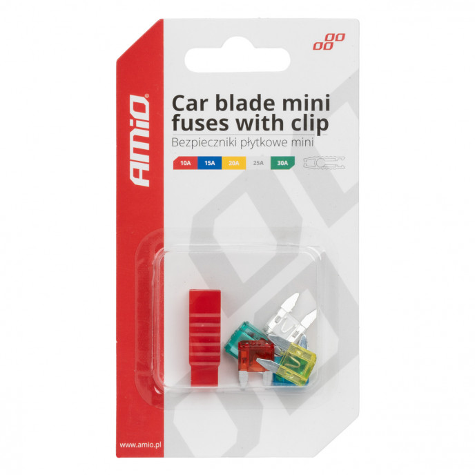 Mini-zekeringen met autoblad met clip, assortiment 