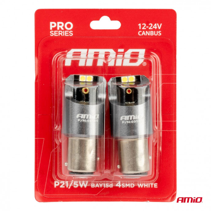 LED CANBUS PRO-serie BAY15D P21/5W 4x3030 SMD wit 12/24V AMIO-03585