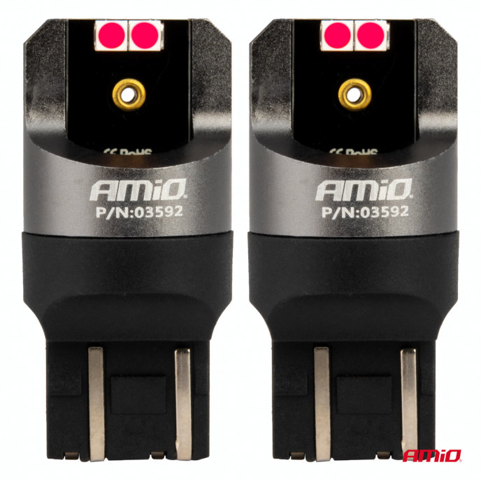 LED CANBUS PRO serie 7443 W21/5W 4x3030 SMD Rood 12/24V AMIO-03592