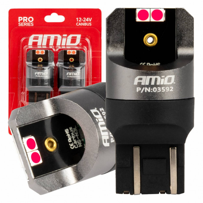 LED CANBUS PRO serie 7443 W21/5W 4x3030 SMD Rood 12/24V AMIO-03592
