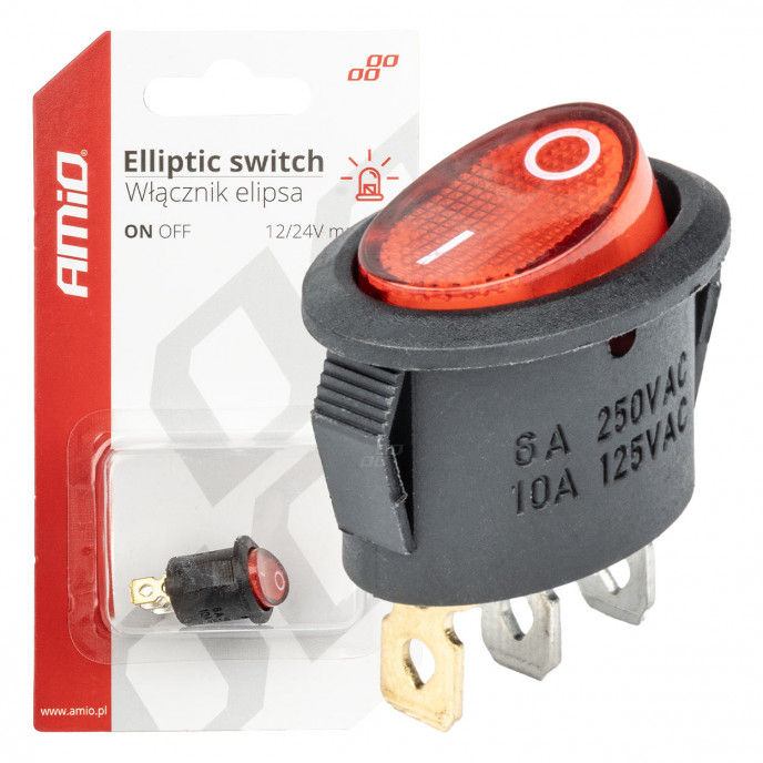 Eliptische schakelaar 12V/230V (met rood licht) BU02