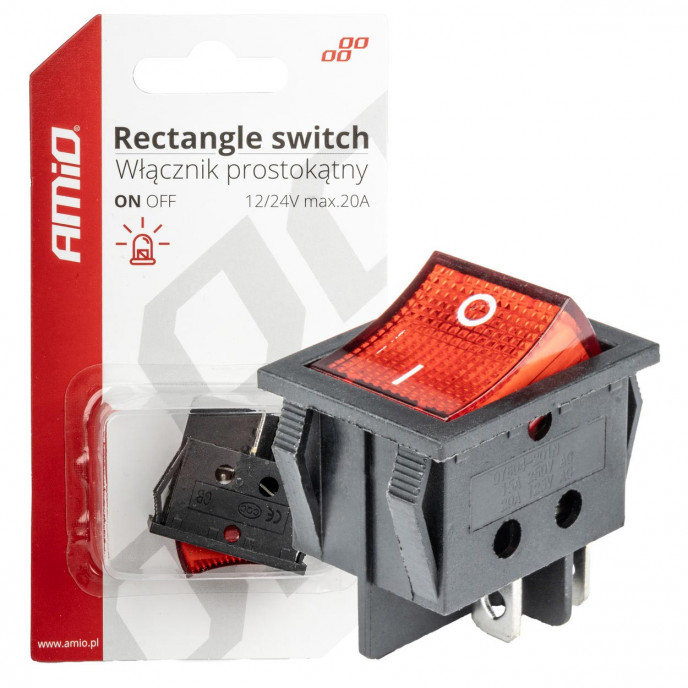 Rechthoekige schakelaar 12V/230V (met rood licht) BU02